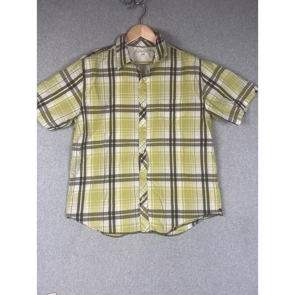 Horny Toad Men's Large Orange Plaid Casual Button Up Organic Cotton Shirt